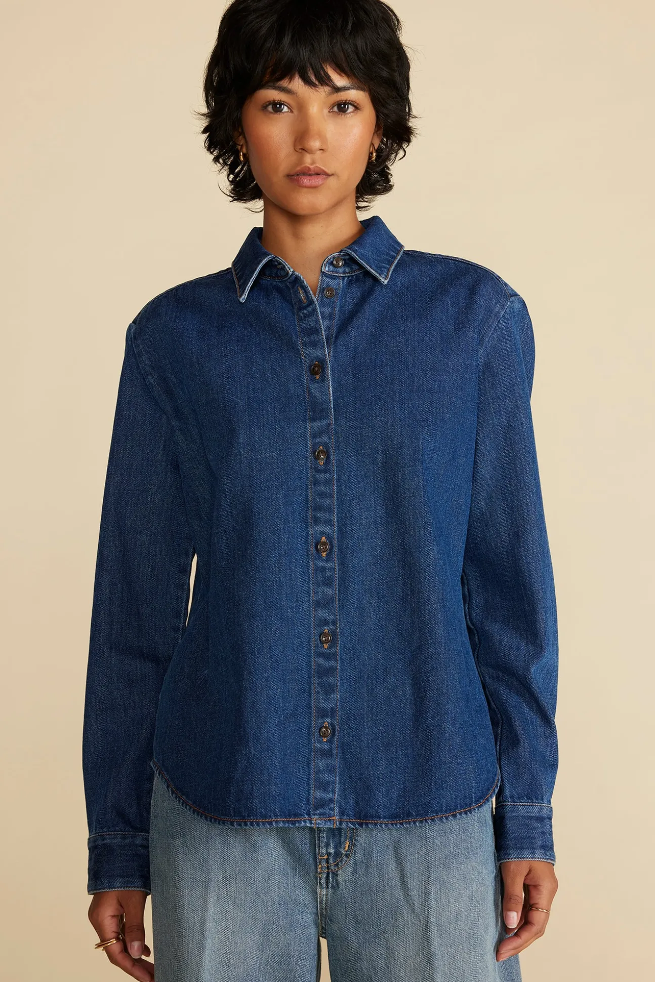 Bixby Denim Collared Long Sleeve Top