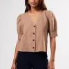 V Neck Cuff Sleeved Blouse
